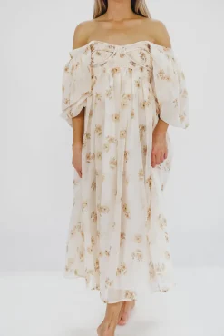 New Worth Collective Harlow Maxi Dress in Taupe Floral - Bump Friendly & Inclusive Sizing (