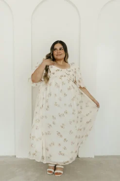 New Worth Collective Harlow Maxi Dress in Taupe Floral - Bump Friendly & Inclusive Sizing (