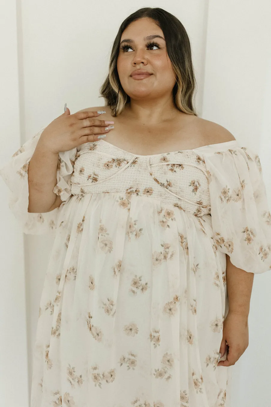 New Worth Collective Harlow Maxi Dress in Taupe Floral - Bump Friendly & Inclusive Sizing (