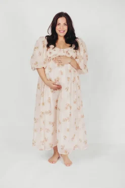 New Worth Collective Harlow Maxi Dress in Taupe Floral - Bump Friendly & Inclusive Sizing (