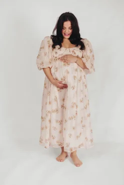 New Worth Collective Harlow Maxi Dress in Taupe Floral - Bump Friendly & Inclusive Sizing (