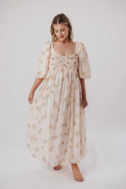 New Worth Collective Harlow Maxi Dress in Taupe Floral - Bump Friendly & Inclusive Sizing (