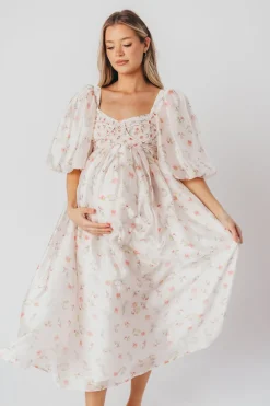 Clearance Worth Collective Harlow Maxi Dress in Tiny Pink Floral - Bump Friendly & Inclusive Sizi