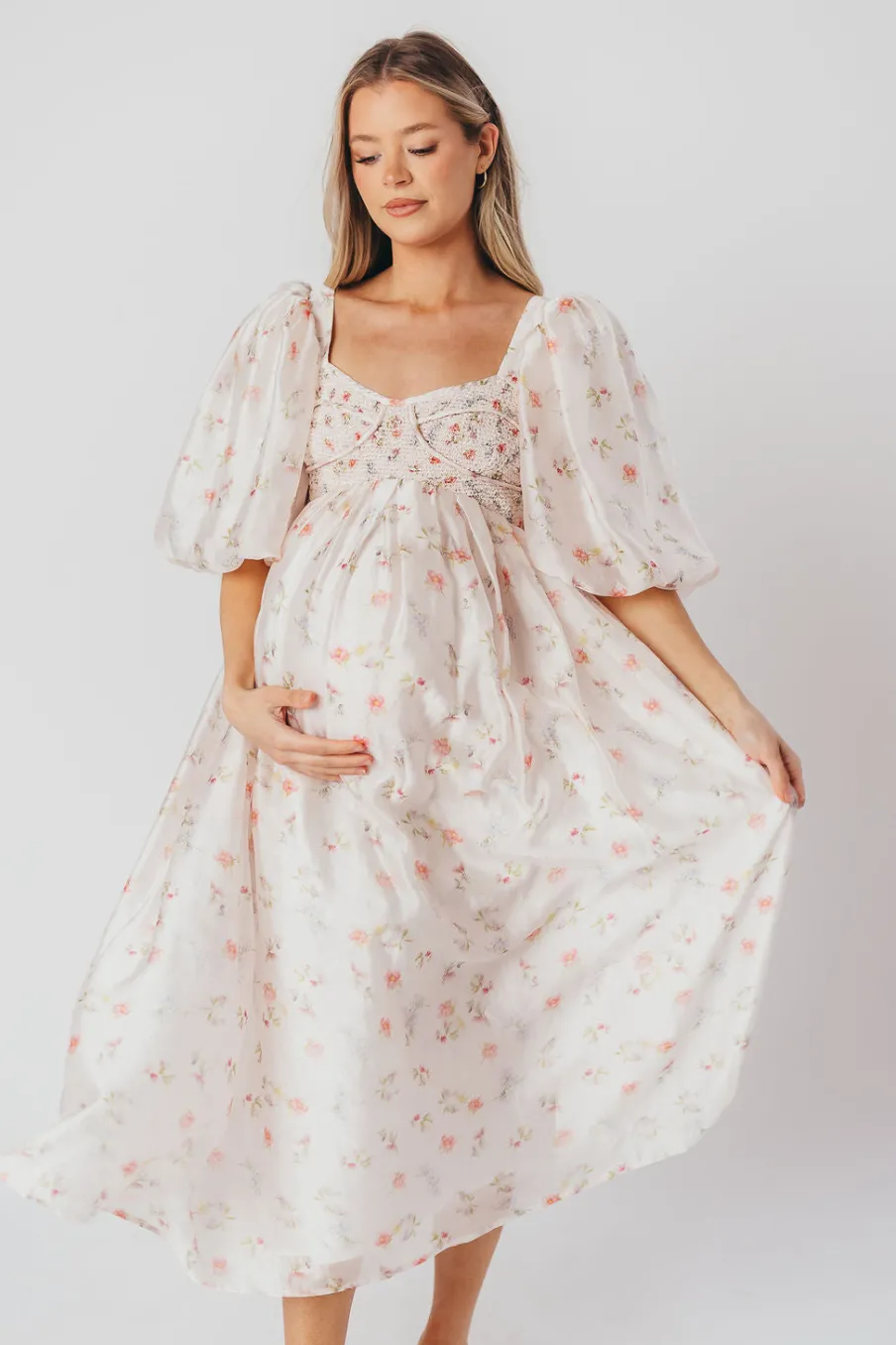 Clearance Worth Collective Harlow Maxi Dress in Tiny Pink Floral - Bump Friendly & Inclusive Sizi