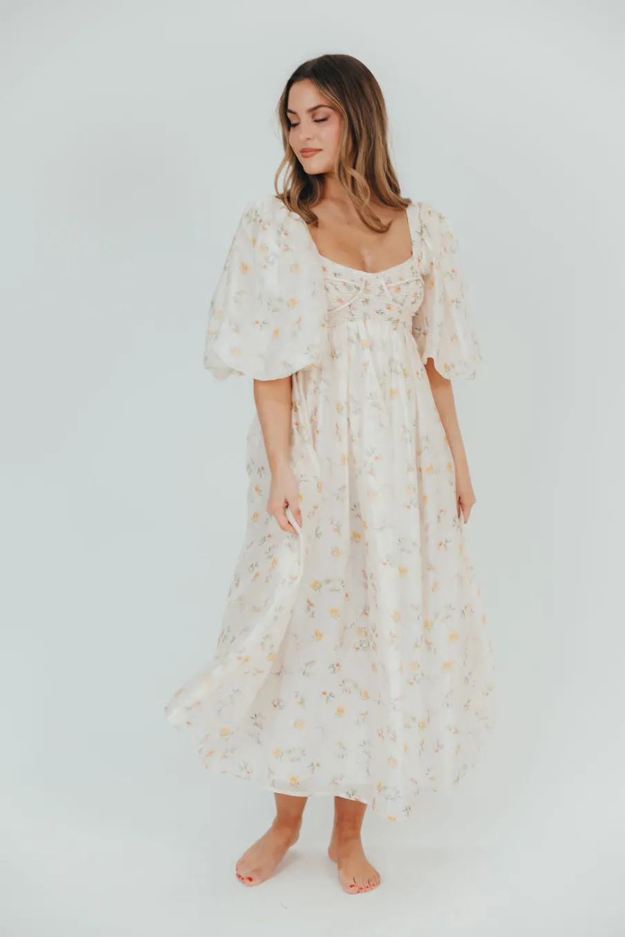 Fashion Worth Collective Harlow Maxi Dress in Tiny Yellow Floral - Bump Friendly & Inclusive Si