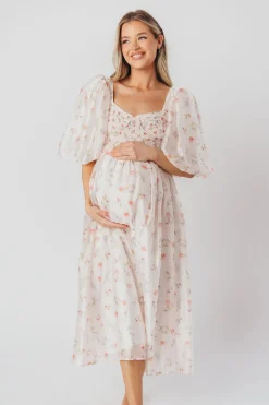 Clearance Worth Collective Harlow Maxi Dress in Tiny Pink Floral - Bump Friendly & Inclusive Sizi