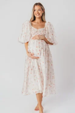Clearance Worth Collective Harlow Maxi Dress in Tiny Pink Floral - Bump Friendly & Inclusive Sizi