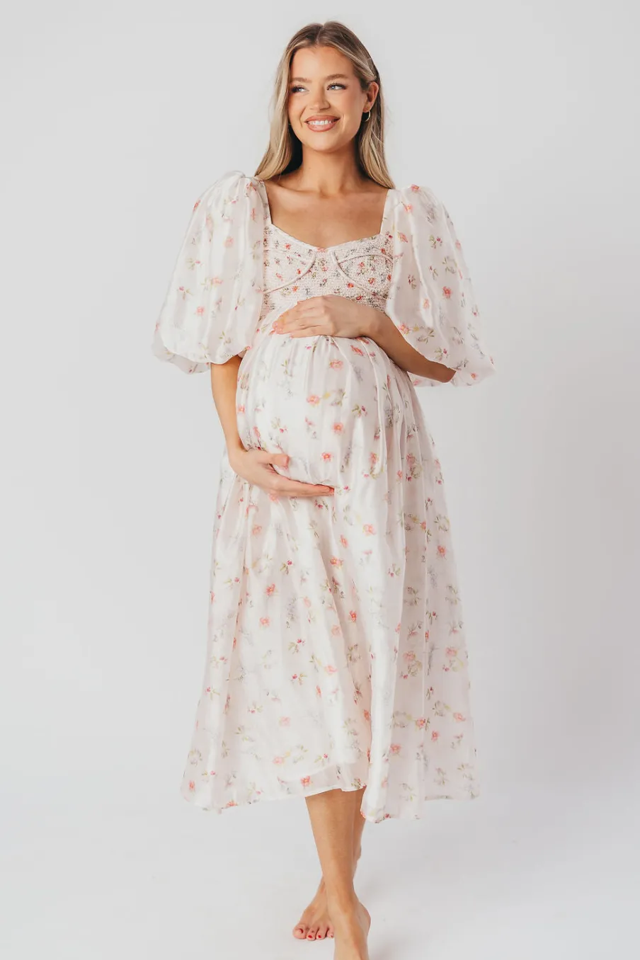 Clearance Worth Collective Harlow Maxi Dress in Tiny Pink Floral - Bump Friendly & Inclusive Sizi