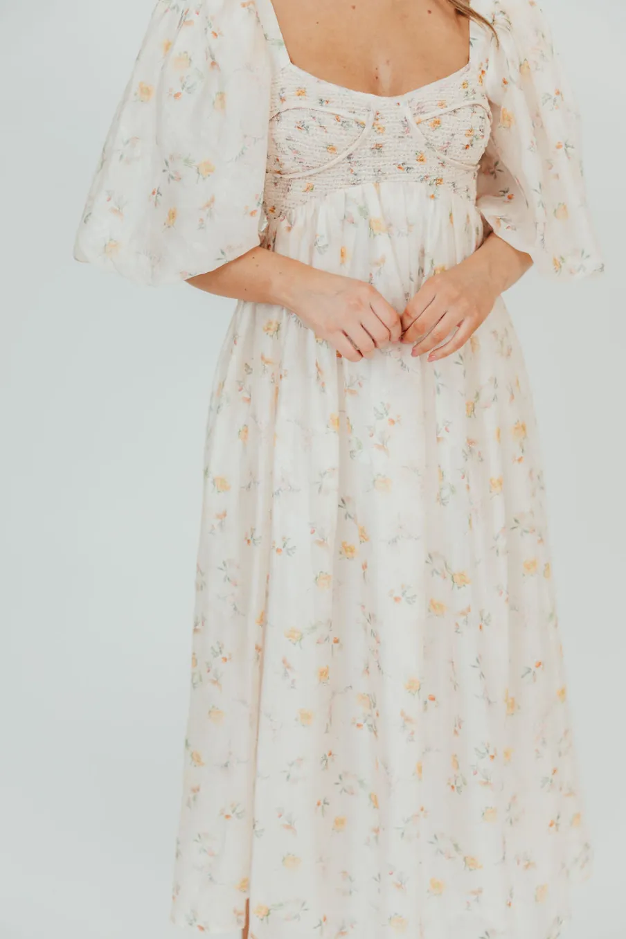 Fashion Worth Collective Harlow Maxi Dress in Tiny Yellow Floral - Bump Friendly & Inclusive Si