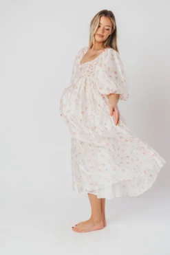 Clearance Worth Collective Harlow Maxi Dress in Tiny Pink Floral - Bump Friendly & Inclusive Sizi