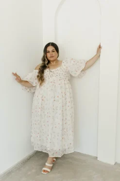 Clearance Worth Collective Harlow Maxi Dress in Tiny Pink Floral - Bump Friendly & Inclusive Sizi