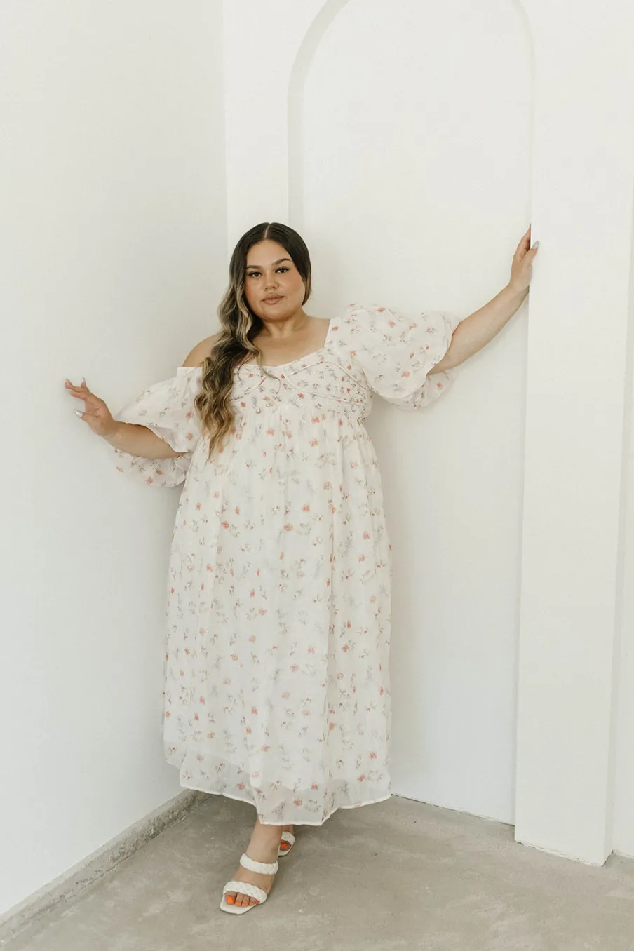 Clearance Worth Collective Harlow Maxi Dress in Tiny Pink Floral - Bump Friendly & Inclusive Sizi