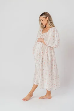 Clearance Worth Collective Harlow Maxi Dress in Tiny Pink Floral - Bump Friendly & Inclusive Sizi