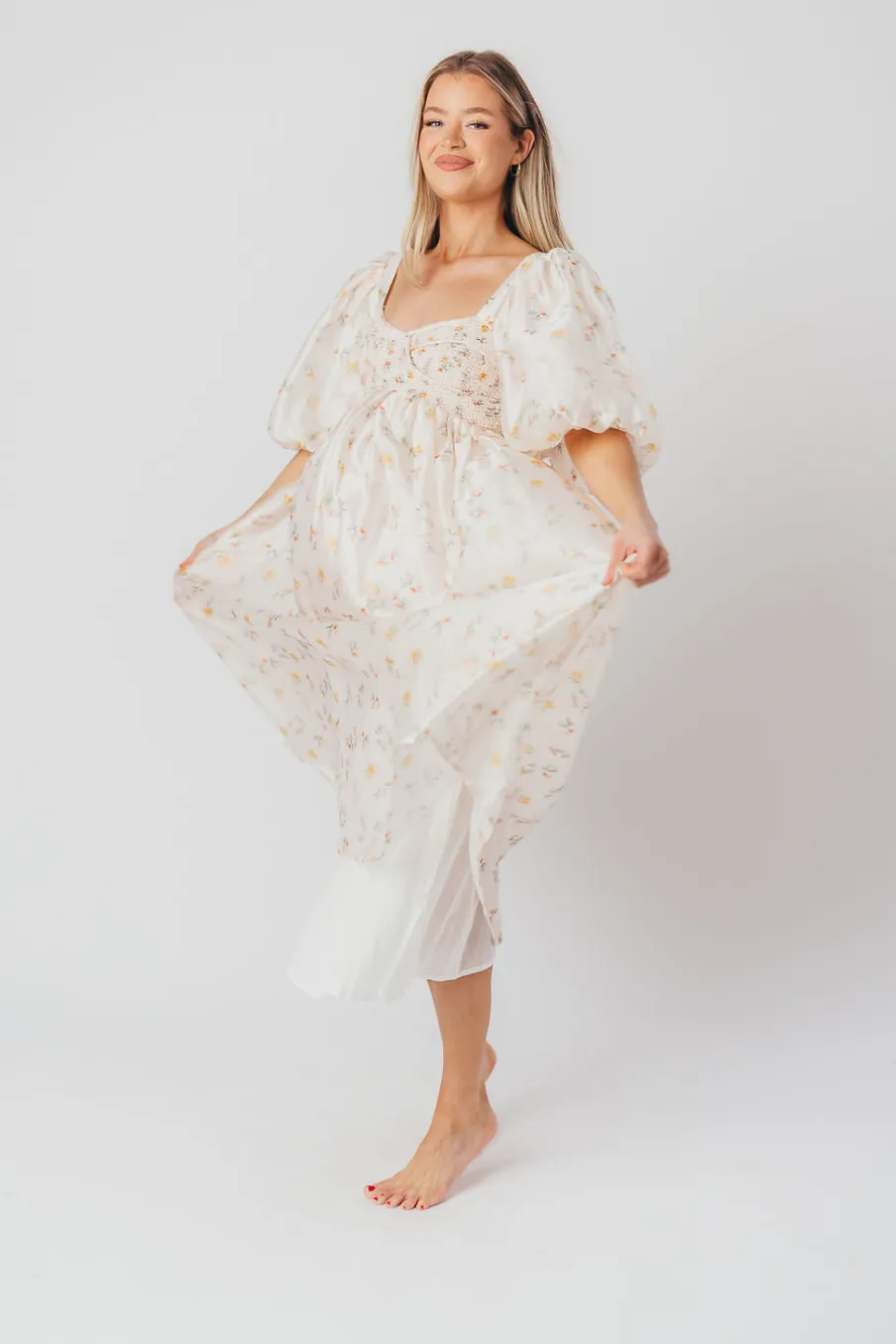 Fashion Worth Collective Harlow Maxi Dress in Tiny Yellow Floral - Bump Friendly & Inclusive Si
