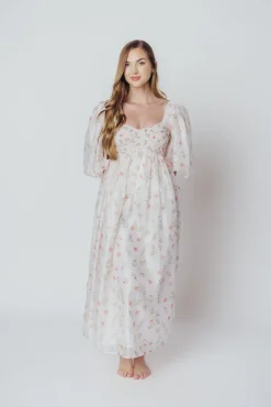 Clearance Worth Collective Harlow Maxi Dress in Tiny Pink Floral - Bump Friendly & Inclusive Sizi