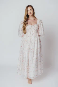 Clearance Worth Collective Harlow Maxi Dress in Tiny Pink Floral - Bump Friendly & Inclusive Sizi