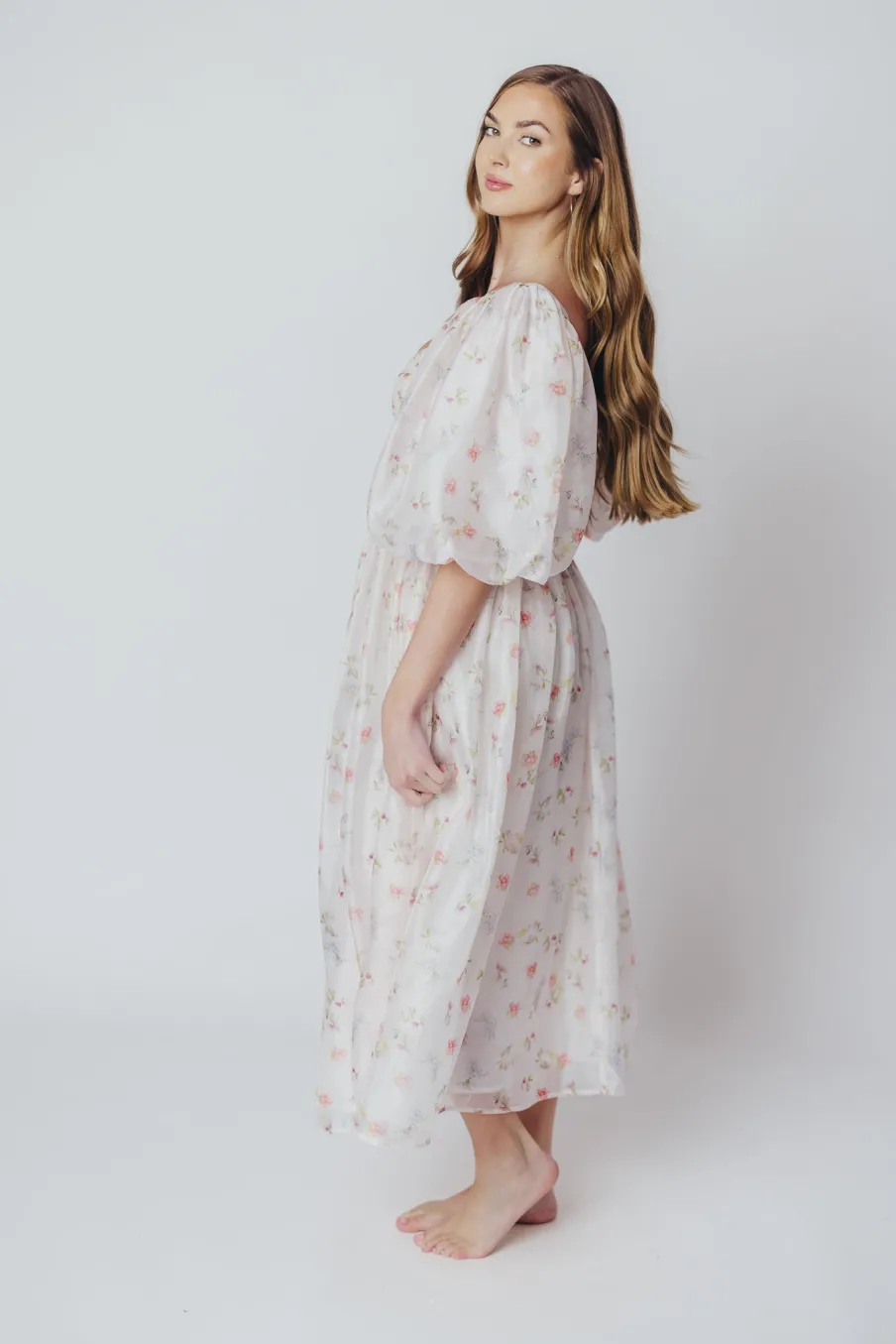 Clearance Worth Collective Harlow Maxi Dress in Tiny Pink Floral - Bump Friendly & Inclusive Sizi