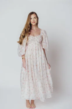 Clearance Worth Collective Harlow Maxi Dress in Tiny Pink Floral - Bump Friendly & Inclusive Sizi