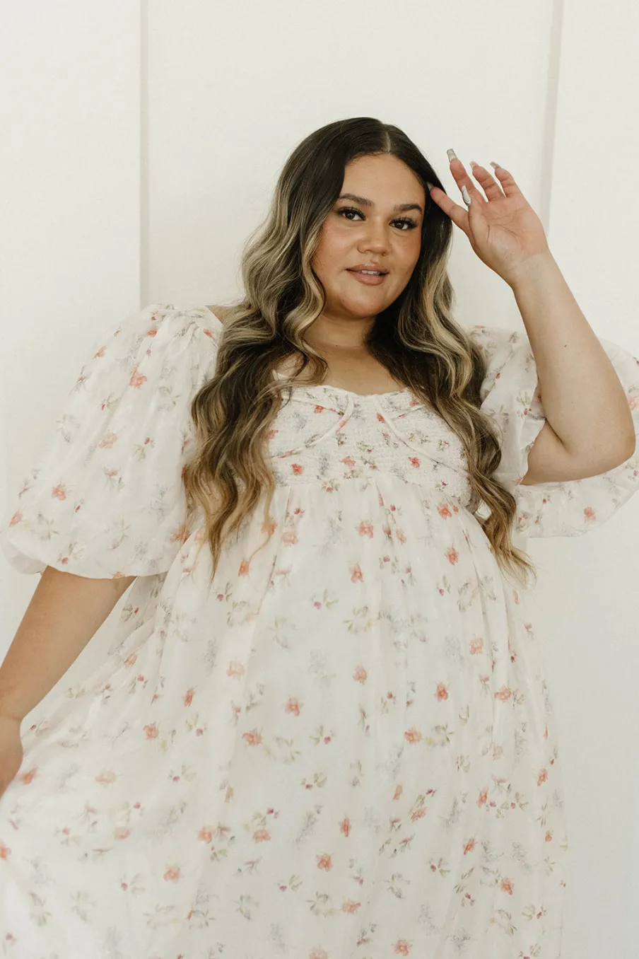 Clearance Worth Collective Harlow Maxi Dress in Tiny Pink Floral - Bump Friendly & Inclusive Sizi