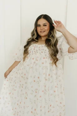 Clearance Worth Collective Harlow Maxi Dress in Tiny Pink Floral - Bump Friendly & Inclusive Sizi