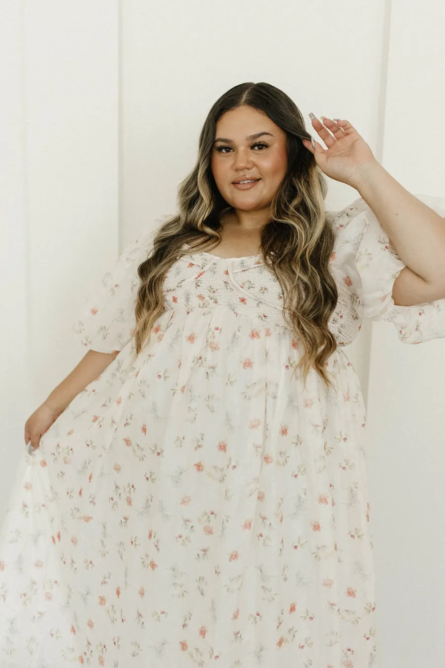 Clearance Worth Collective Harlow Maxi Dress in Tiny Pink Floral - Bump Friendly & Inclusive Sizi