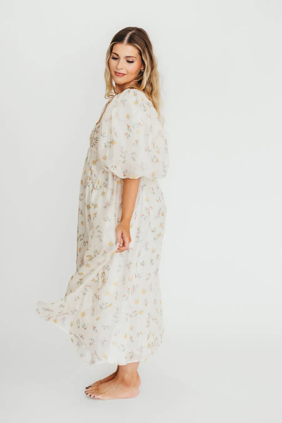 Fashion Worth Collective Harlow Maxi Dress in Tiny Yellow Floral - Bump Friendly & Inclusive Si