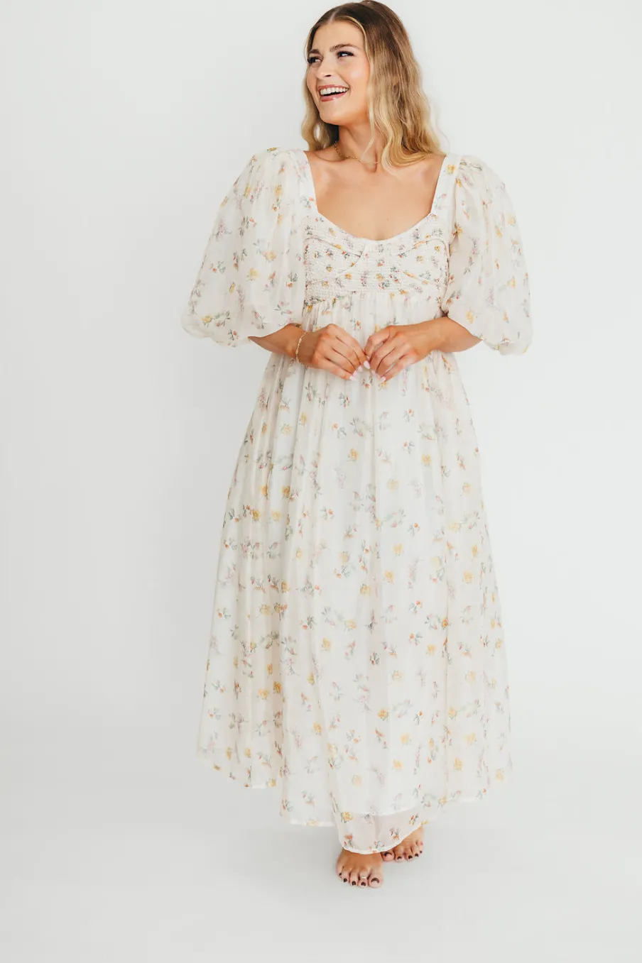 Fashion Worth Collective Harlow Maxi Dress in Tiny Yellow Floral - Bump Friendly & Inclusive Si