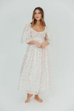 Clearance Worth Collective Harlow Maxi Dress in Tiny Pink Floral - Bump Friendly & Inclusive Sizi