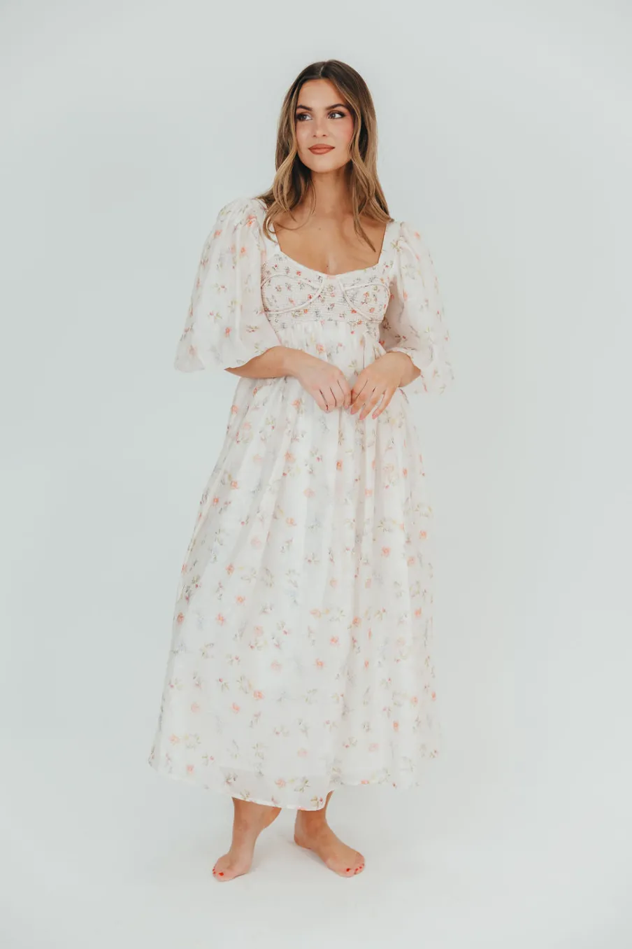 Clearance Worth Collective Harlow Maxi Dress in Tiny Pink Floral - Bump Friendly & Inclusive Sizi