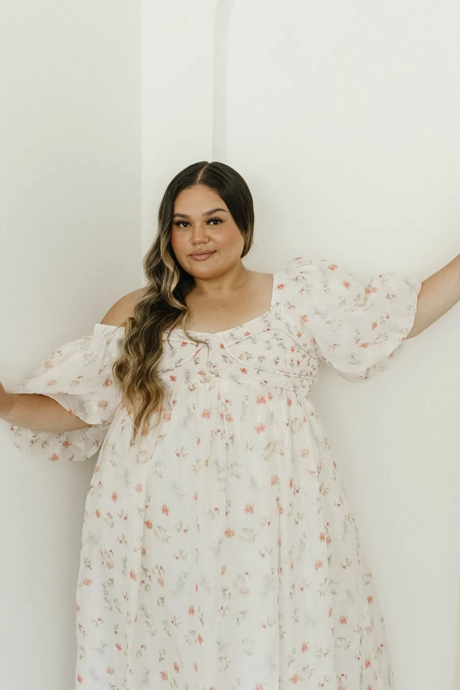 Clearance Worth Collective Harlow Maxi Dress in Tiny Pink Floral - Bump Friendly & Inclusive Sizi
