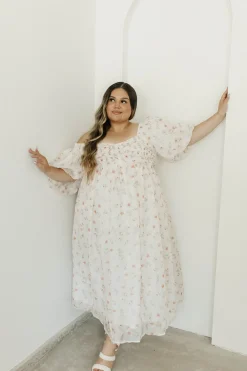 Clearance Worth Collective Harlow Maxi Dress in Tiny Pink Floral - Bump Friendly & Inclusive Sizi