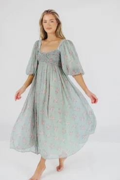 Outlet Worth Collective Harlow Maxi Dress in Turquoise Floral - Bump Friendly & Inclusive Sizi