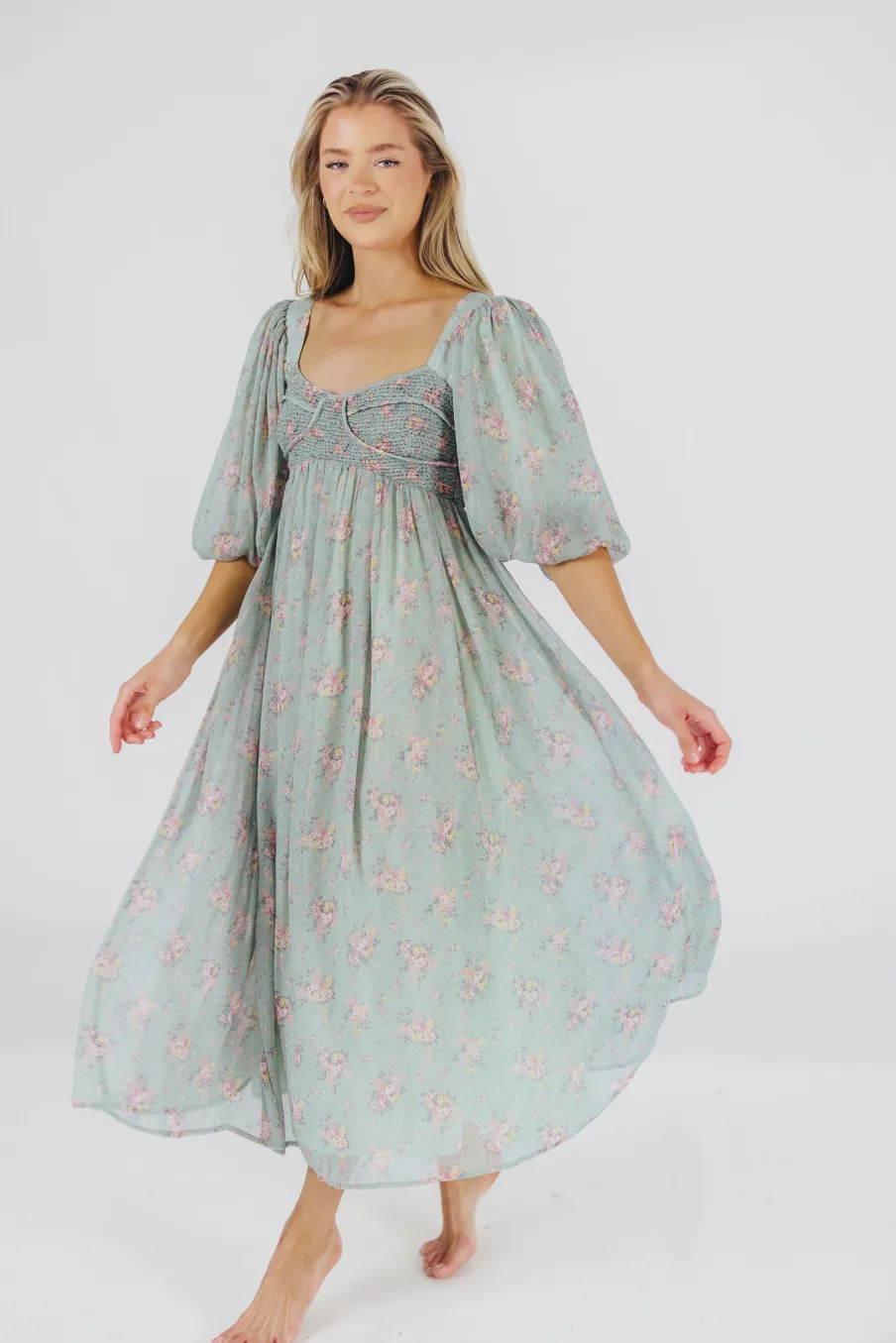 Outlet Worth Collective Harlow Maxi Dress in Turquoise Floral - Bump Friendly & Inclusive Sizi