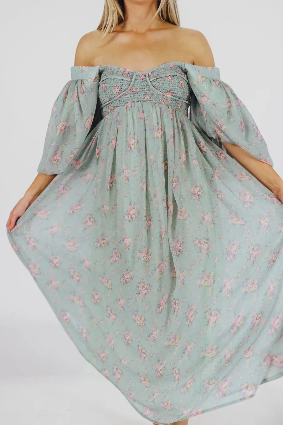 Outlet Worth Collective Harlow Maxi Dress in Turquoise Floral - Bump Friendly & Inclusive Sizi