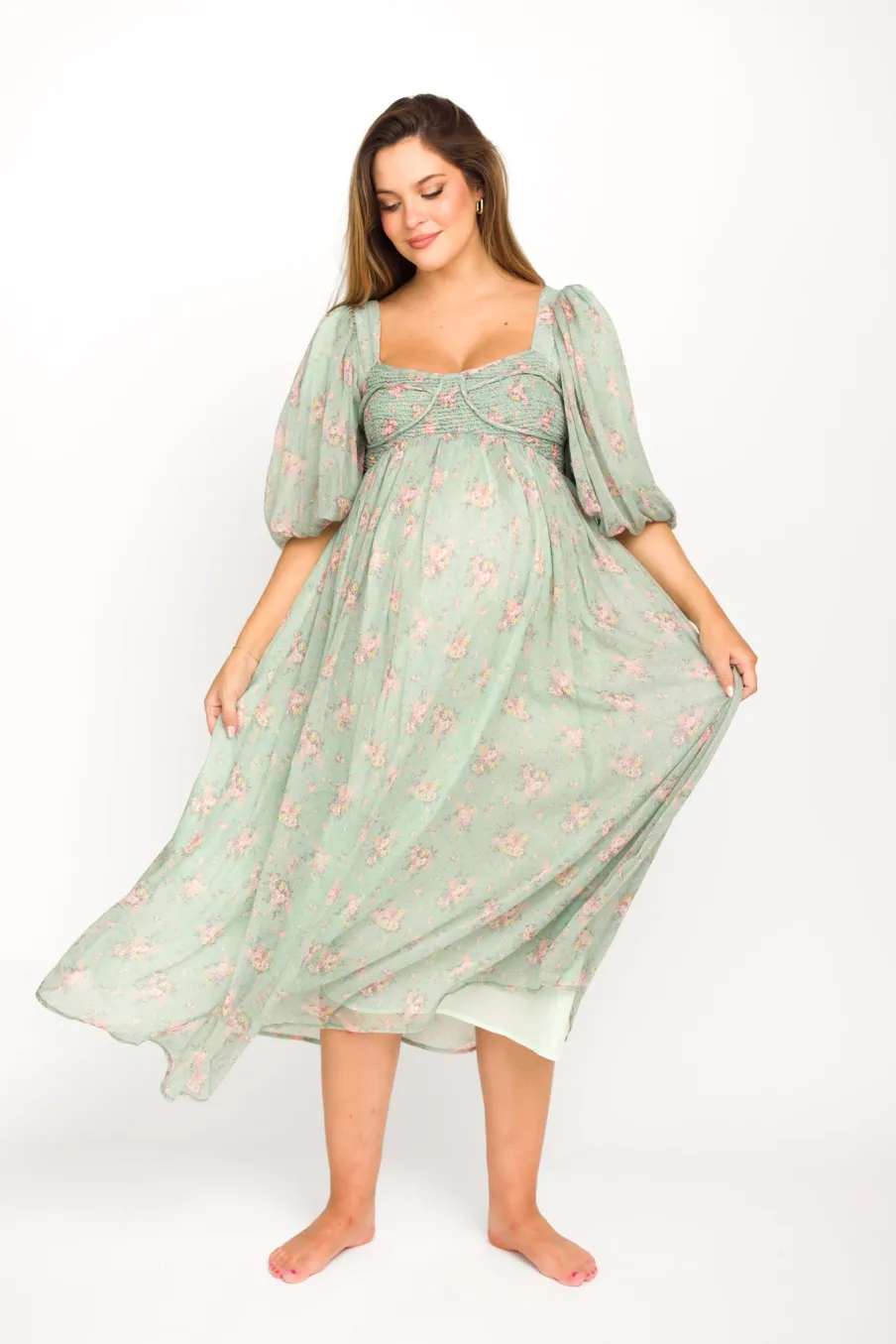 Outlet Worth Collective Harlow Maxi Dress in Turquoise Floral - Bump Friendly & Inclusive Sizi