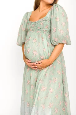 Outlet Worth Collective Harlow Maxi Dress in Turquoise Floral - Bump Friendly & Inclusive Sizi
