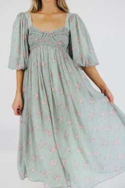 Outlet Worth Collective Harlow Maxi Dress in Turquoise Floral - Bump Friendly & Inclusive Sizi