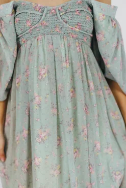 Outlet Worth Collective Harlow Maxi Dress in Turquoise Floral - Bump Friendly & Inclusive Sizi