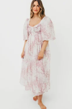 Fashion Worth Collective Harlow Midi Dress in Light Pink Floral - Bump Friendly & Inclusive Siz