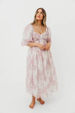 Fashion Worth Collective Harlow Midi Dress in Light Pink Floral - Bump Friendly & Inclusive Siz