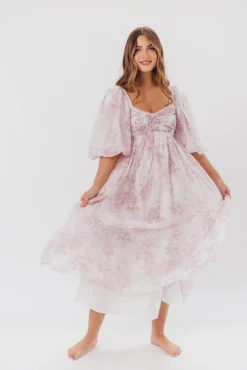 Fashion Worth Collective Harlow Midi Dress in Light Pink Floral - Bump Friendly & Inclusive Siz