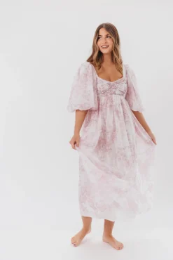 Fashion Worth Collective Harlow Midi Dress in Light Pink Floral - Bump Friendly & Inclusive Siz