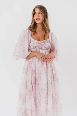 Fashion Worth Collective Harlow Midi Dress in Light Pink Floral - Bump Friendly & Inclusive Siz