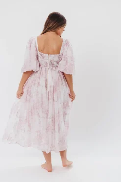 Fashion Worth Collective Harlow Midi Dress in Light Pink Floral - Bump Friendly & Inclusive Siz