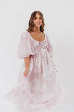Fashion Worth Collective Harlow Midi Dress in Light Pink Floral - Bump Friendly & Inclusive Siz