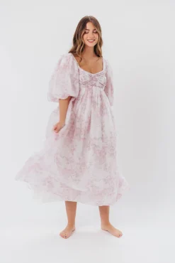 Fashion Worth Collective Harlow Midi Dress in Light Pink Floral - Bump Friendly & Inclusive Siz