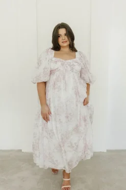 Fashion Worth Collective Harlow Midi Dress in Light Pink Floral - Bump Friendly & Inclusive Siz