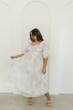 Fashion Worth Collective Harlow Midi Dress in Light Pink Floral - Bump Friendly & Inclusive Siz
