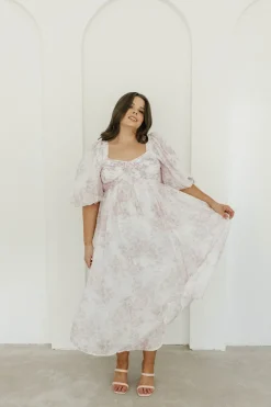 Fashion Worth Collective Harlow Midi Dress in Light Pink Floral - Bump Friendly & Inclusive Siz