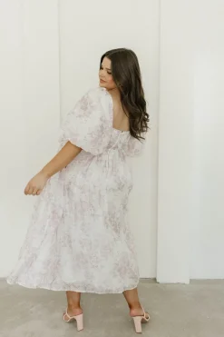 Fashion Worth Collective Harlow Midi Dress in Light Pink Floral - Bump Friendly & Inclusive Siz